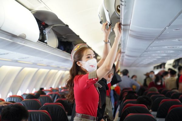 Hình ảnh trong khoang hành khách trên tàu bay của hãng Vietjet Air