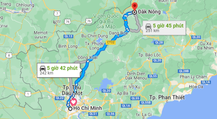 Từ Sài Gòn đi Đắk Nông bao nhiêu km