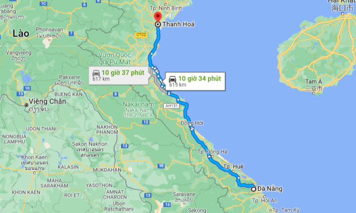 Khoảng cách từ Đà Nẵng đến Thanh Hóa bao nhiêu km
