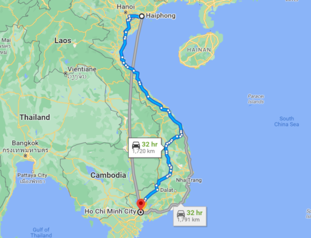 Hải Phòng đi Sài Gòn bao nhiêu km?